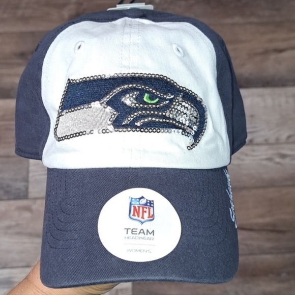 Seattle Seahawks Cap Women's Strap back Blue White Sequined Adult NFL Football - Picture 1 of 4